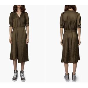 Zadig & Voltaire Ralia Satin Wrap Midi Dress Women’s S Bronze Elegant Luxury